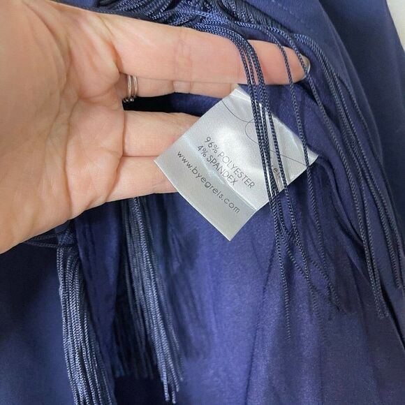 by egreis jocelyn navy blue fringe overlap long sleeve dress size small - Picture 6 of 7